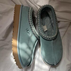 UGG Teal Suede Slippers with Tan Soles